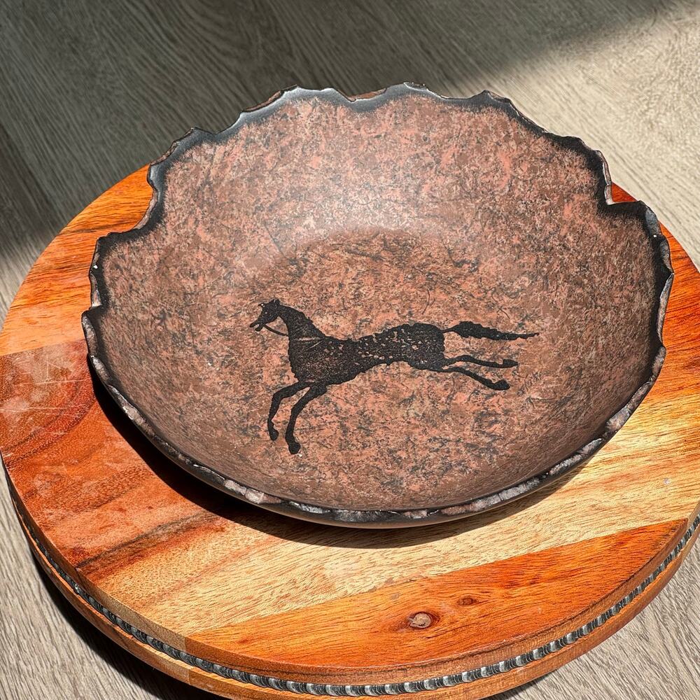 Saija Studio Handmade Arizona Earthenware Horse Art Bowl Southwestern Pottery 7”